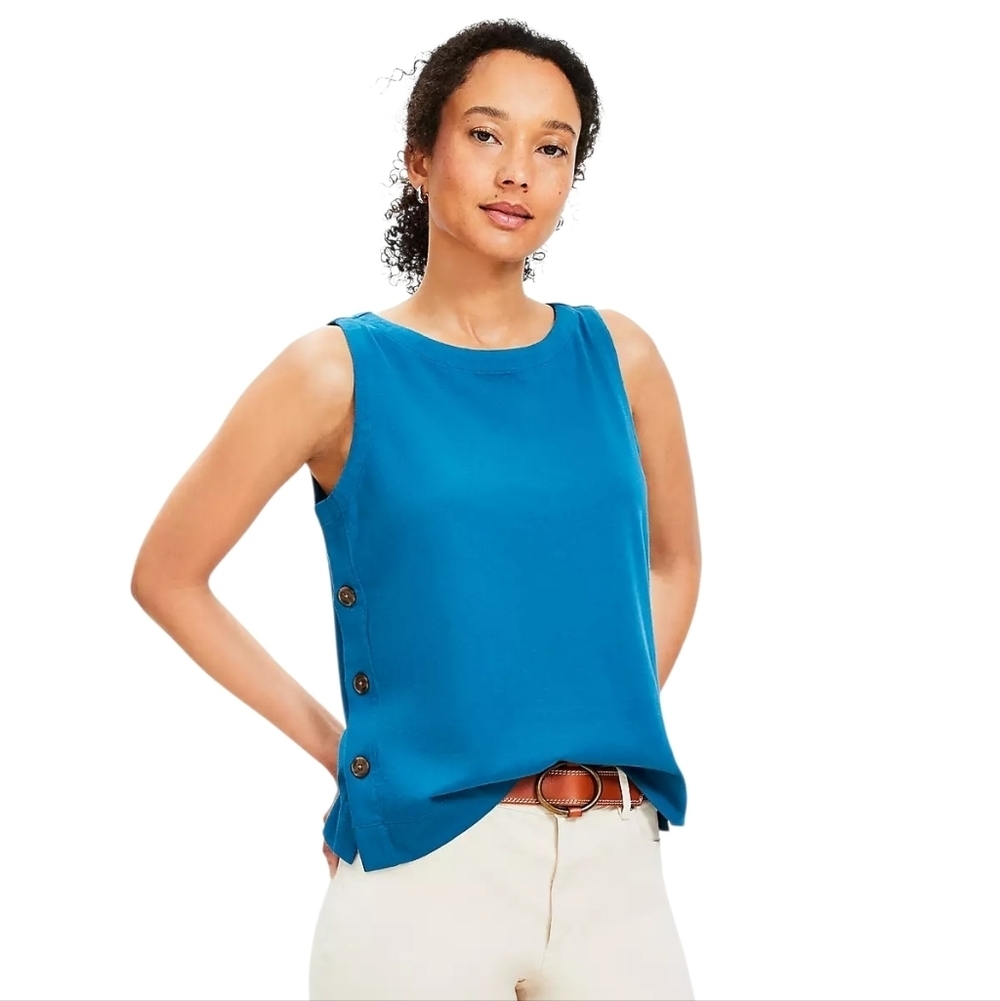 NEW LOFT M Teal Side Button Pullover Sleeveless Tank Top
